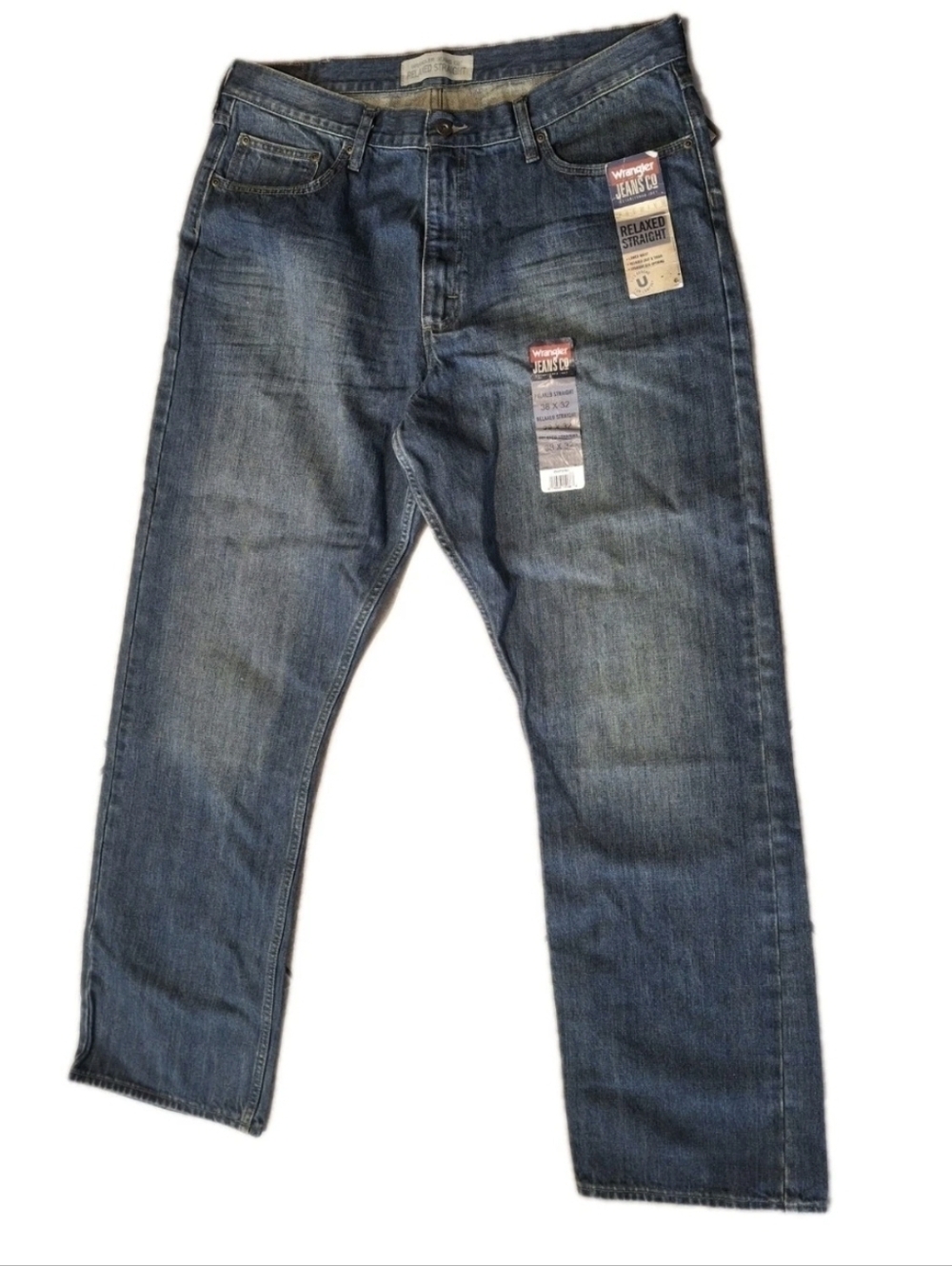 Wrangler Jeans Co Relaxed Straight 38x32 Mens Blue Denim Pants Classic Fit